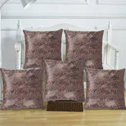 Tesmare Brown Set of 5 Abstract Velvet Square Cushion Covers-picture-38