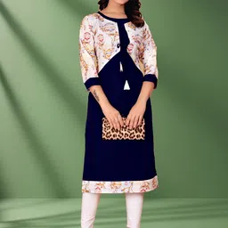 KHANJAN FASHION Conversational Printed Straight Kurta With Tie-Up Detail image 3