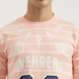 WRIGHTRACK Men Avengers Striped Round Neck Cotton Oversized T-shirt image 4