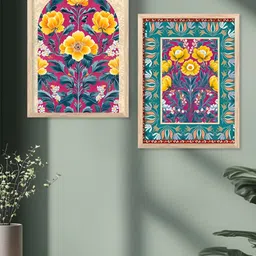 Kotart White & Blue 2 Pieces Wooden Floral and Botanical Painting Wall Arts-picture-20