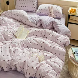 JC HOME Purple Printed 4 Pieces Double Queen Bedding Set image 3