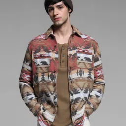 Jack & Jones Men Spread Collar Geometric Printed Cotton Casual Shirt image 1