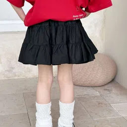 LULU & SKY Girls Solid Pure Cotton Tiered Above Knee Length Skirt image 4