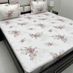 Pure Decor Pink & Cream-Coloured Floral 400 TC Queen Bedsheet with 2 Pillow Covers-picture-33