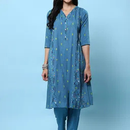 Shree Women Ethnic Motifs Printed Regular Liva Kurta with Trousers-image-6
