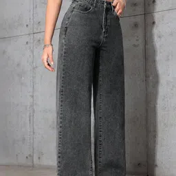 Glossia Women Comfort Straight Fit High-Rise Light Fade Acid Wash Stretchable Jeans image 4