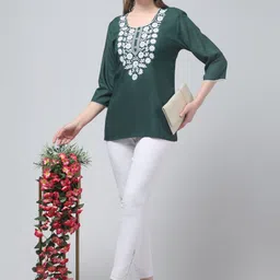 ERUDITE CLUB Floral Embroidered Thread Work Thread Work Kurti image 5