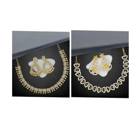 Women Click Set Of 2 Gold Plated Stones Studded Jewellery Set image 1