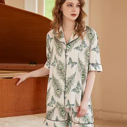 JC Collection Women Graphic Printed Lapel Collar Night suit image 5