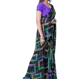 GHAN SALS Geometric Printed Baluchari Saree with Blouse Piece-picture-12