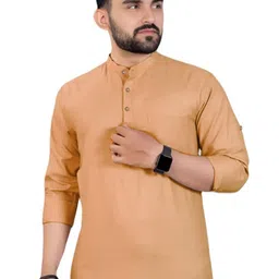 Navkanj Band Collar Roll-Up Sleeves Short Kurta-picture-37