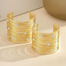 ORANGENYSHA Women 2 American Diamond Handcrafted Gold-Plated Cuff Bracelet-image-91