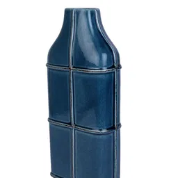 TAYHAA Navy Blue Sculpted Grid Textured Ceramic Grid Flower Vase image 4