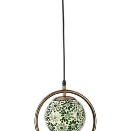 1ST TIME Green & White Textured Spherical Shaped Ceiling Lamp image 1