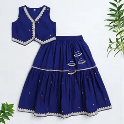 The Magic Wand Girls Floral Embroidered Zari Ready to Wear Lehenga & Choli-image-11