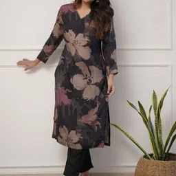Anouk Women Floral Printed Regular Sequinned Pure Cotton Kurta with Trousers-picture-0