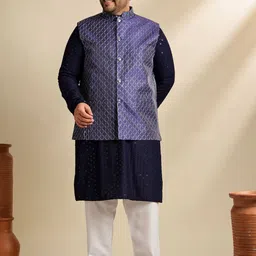 SOJANYA PLUS Men Plus Size Embroidered Cotton Kurta with Pyjama & Nehru Jacket-picture-10