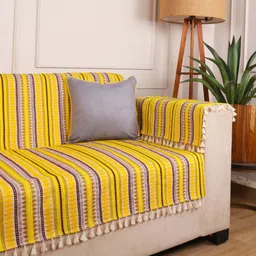STITCHNEST 1 Seater Yellow & White Woven Seat Cover-picture-33