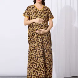 MomToBe Women Cotton Chestnut Brown Feeding Nightdress-image-79
