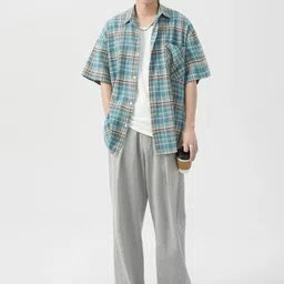 StyleCast Men Standard Oversized Fit Spread Collar Tartan Checked Casual Shirt image 5