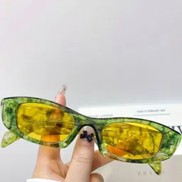 IFLASH Unisex Yellow Lens & Green Rectangle Sunglasses with image 5