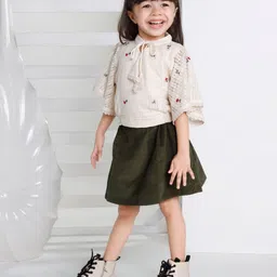 Peppermint Amazing Autumn Girls Self Design Mandarin Collar Top With Skirt image 5