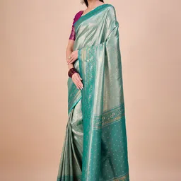 House of Pataudi Woven Design Kanjeevaram Tissue Saree With Blouse Piece image 2