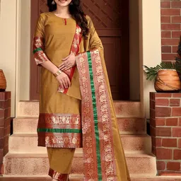 Snofi Creation Ethnic Motifs Printed Pure Cotton Kurta With Trousers & Dupatta-picture-14