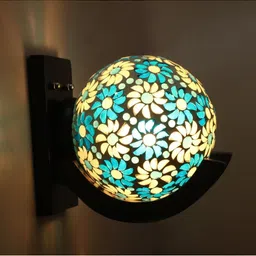 1ST TIME White & Blue Printed Wood Spherical Shaped Wall Lamp image 5