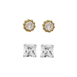 The Roadster Lifestyle Co Men Set Of 2 Round & Square CZ Studded Stud Earrings image 4