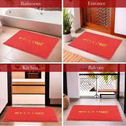 Aura 4-Pcs Red & Brown Printed Anti Skid Doormat image 5