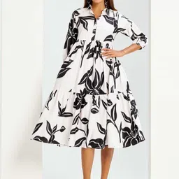DressBerry Floral Print Layered Shirt Midi Dress-picture-16