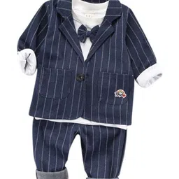 YK Boys Striped 4 Pieces Notched Lapel Blazer and Trousers Suit Set With Blazer & Trousers-picture-19