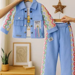 Toonyport Girls Printed Shirt Collar T-shirt And Shirt With Trousers-image-32