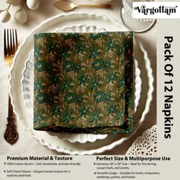 Vargottam 12-Pcs Olive Green Printed Cotton Table Napkins image 3