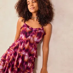 Outzidr Women Shoulder Straps Abstract Print Fit and Flare Dress-picture-35