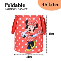 YK Red Disney Minnie Dots Printed Foldable Laundry Bag With Handles image 4