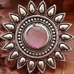 SHREEVARAM Oxidised Silver & Pink Semi-Precious Stone & Sura Engraving Stud Earrings image 3