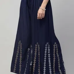 Thrifty Thread Women Ethnic Motifs Embroidered Mirror Work Flared Palazzos image 3