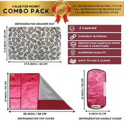 E-Retailer 5Pcs Pink & Black Printed Waterproof 3-Layered Refrigerator Covers image 5