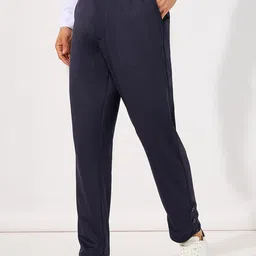 Styli Men Solid Slim Trousers with Bottom Button Placket Detail image 3