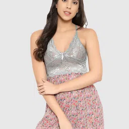 Boldwink Printed V Neck Baby Doll Nightdress-picture-36