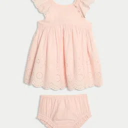 Marks & Spencer Girls Schiffli Pure Cotton Flutter Sleeve Fit & Flare Dress With Pant-picture-26