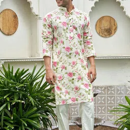 Shasak Men Floral Printed Thread Work Kurta image 5