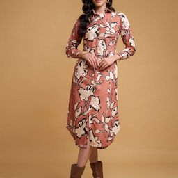 R.Code by The Roadster Life Co. Women Floral Printed Shirt Collar Midi Shirt Dress-picture-43