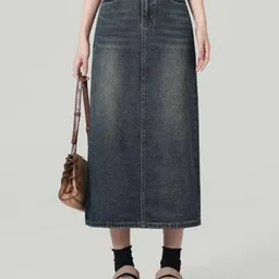StyleCast x Revolte Denim Back-Slit Straight Midi Skirt-picture-34