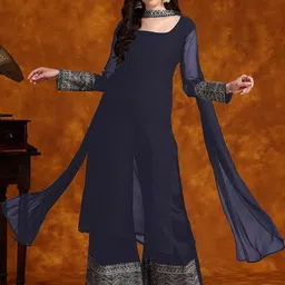 Sangria Embroidered Thread Work Straight Kurta With Palazzo With Dupatta-picture-25