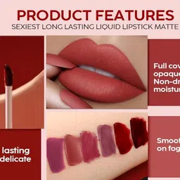 topfinder TopFinder® Matte Superstay Lipstick Set, Waterproof, Long Lasting, Nude Shades, Liquid Smooth - Pack Of 6Pcs image 3
