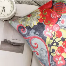 Tesmare Multicoloured & Grey Set of 2 Ethnic Motifs Velvet Square Cushion Covers image 2