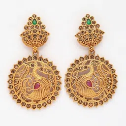 ZENEME Gold Plated Peacock Shaped Cubic Zirconia Studded Earrings image 3